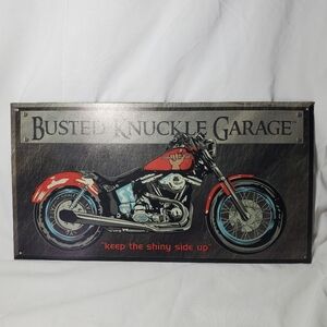 Busted Knuckle Garage Keep The Shiny Side Up Vtg 2004 Distressed Metal Sign